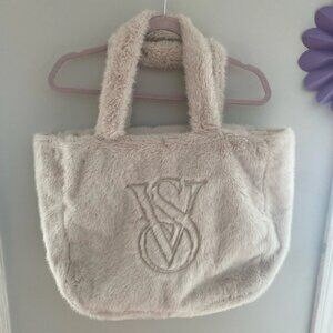 Cream Victoria's Secret Faux Fur Tote Bag